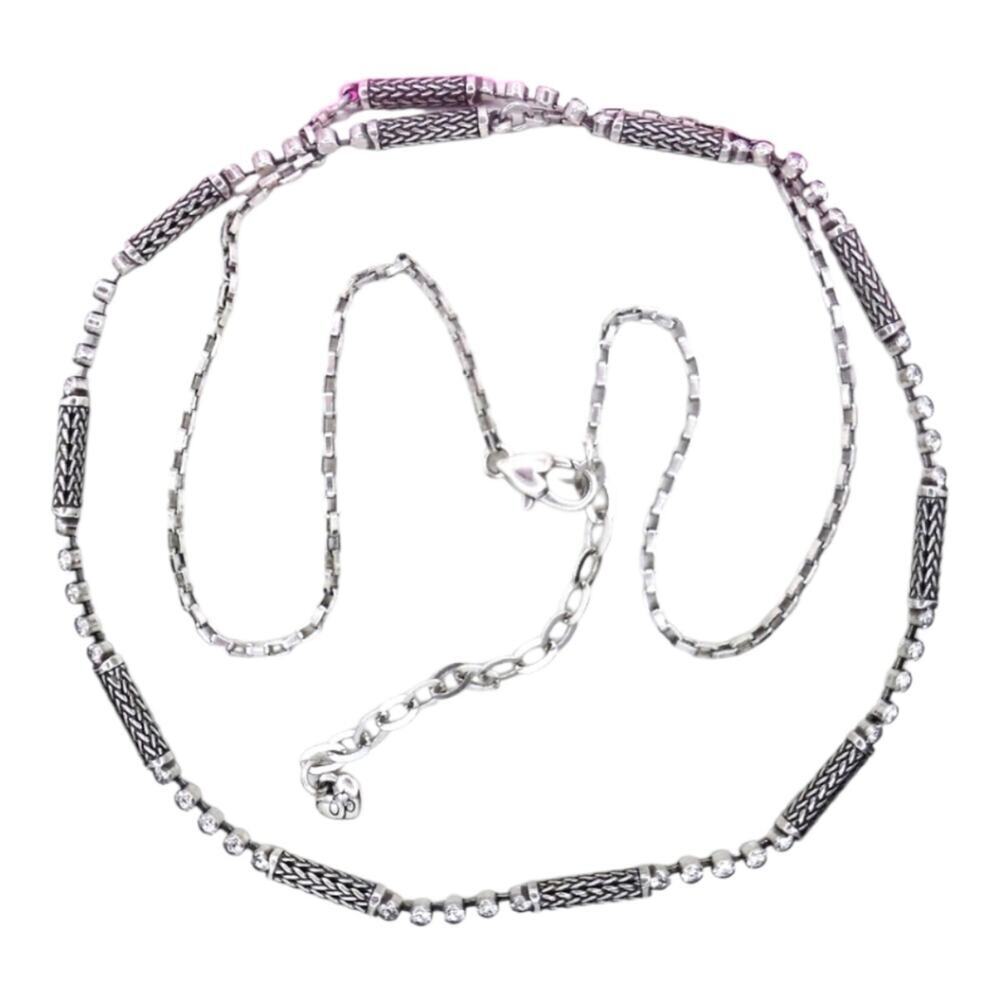 Brighton Bali Crystal Long Silver Station Necklace 32” Long‎ Retired